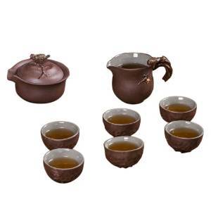 陶立方仿古手抓壶盖碗套装 文人画意中的粗陶茶韵